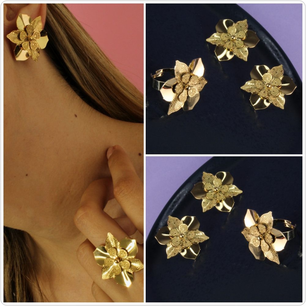 Flower set. Earrings and ring set.